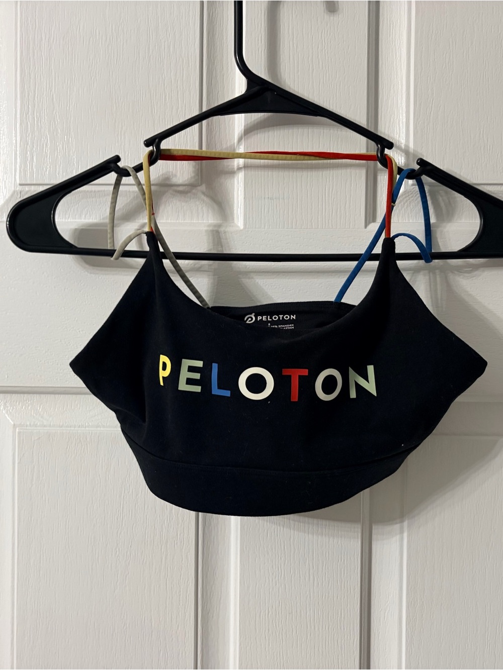 Peloton Black Sports Bra with Multicolor Lettering